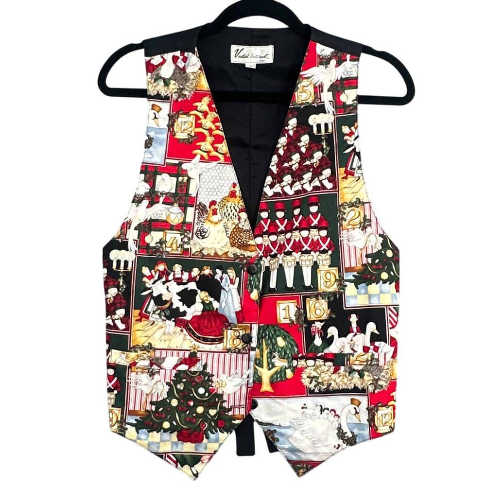 VTG Cottagecore Christmas Vest Small Red Storybook Holiday Novelty Whimsical USA